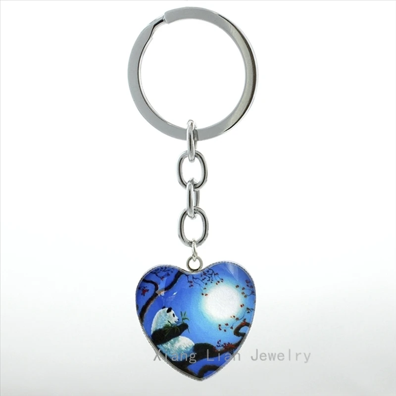 

2016 newest design vintage Full Moon Panda keychain animal by moonlight keyring moon night panda key chain ring men women HP483