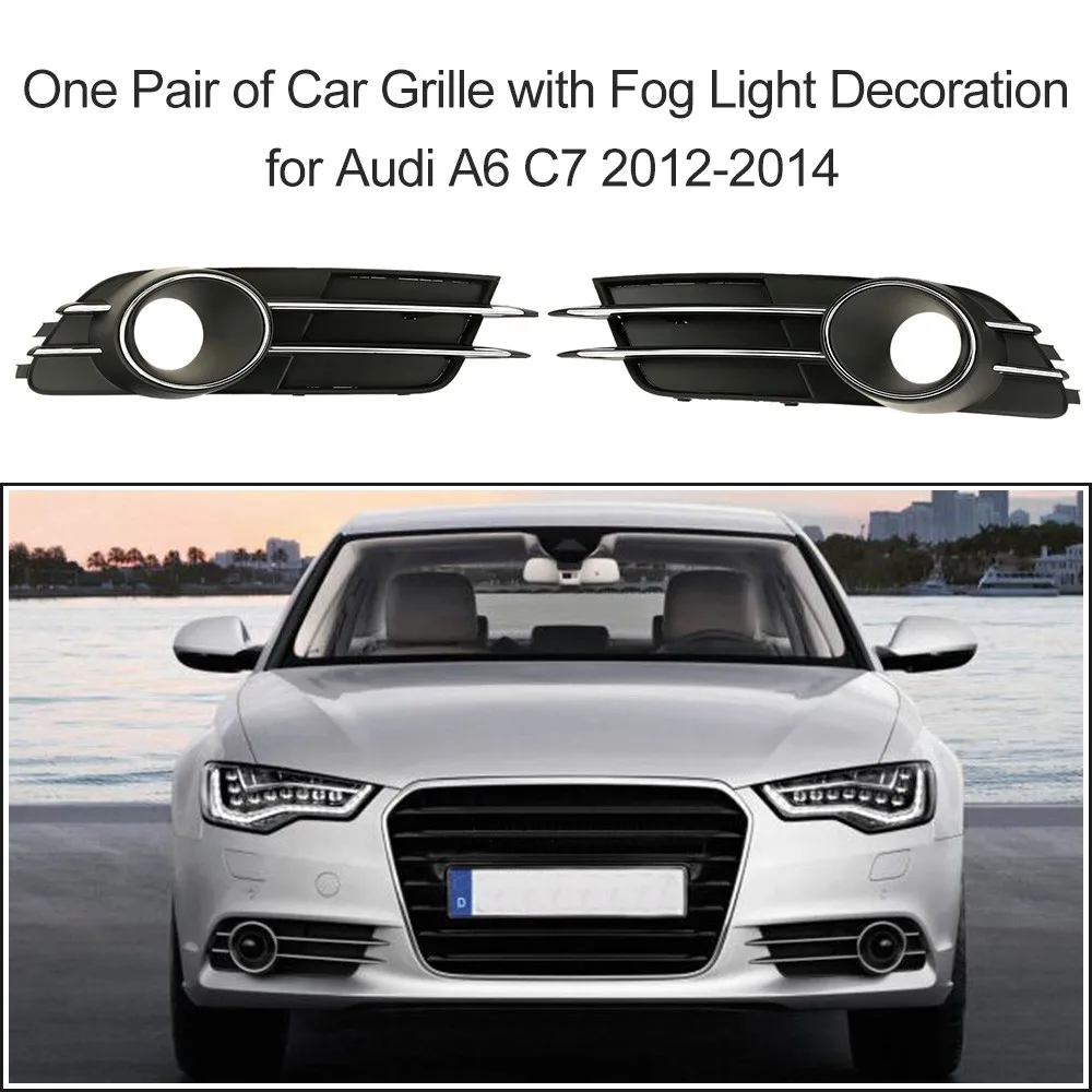 

Pair of Car Lower Bumper Grille with Fog Light Decoration for Audi A6 C7 12-14