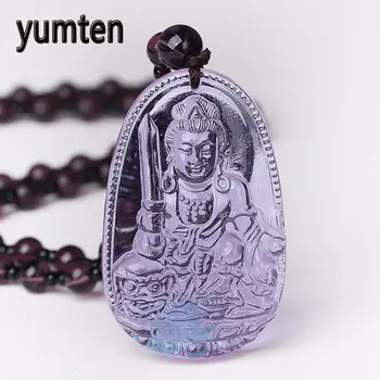 

Yumten Amethyst Necklace Natural Stone Pendant Buddha Guardian Ball Chain Lucky Gift Crystal Carved Men Gothic Fox Women Jewelry