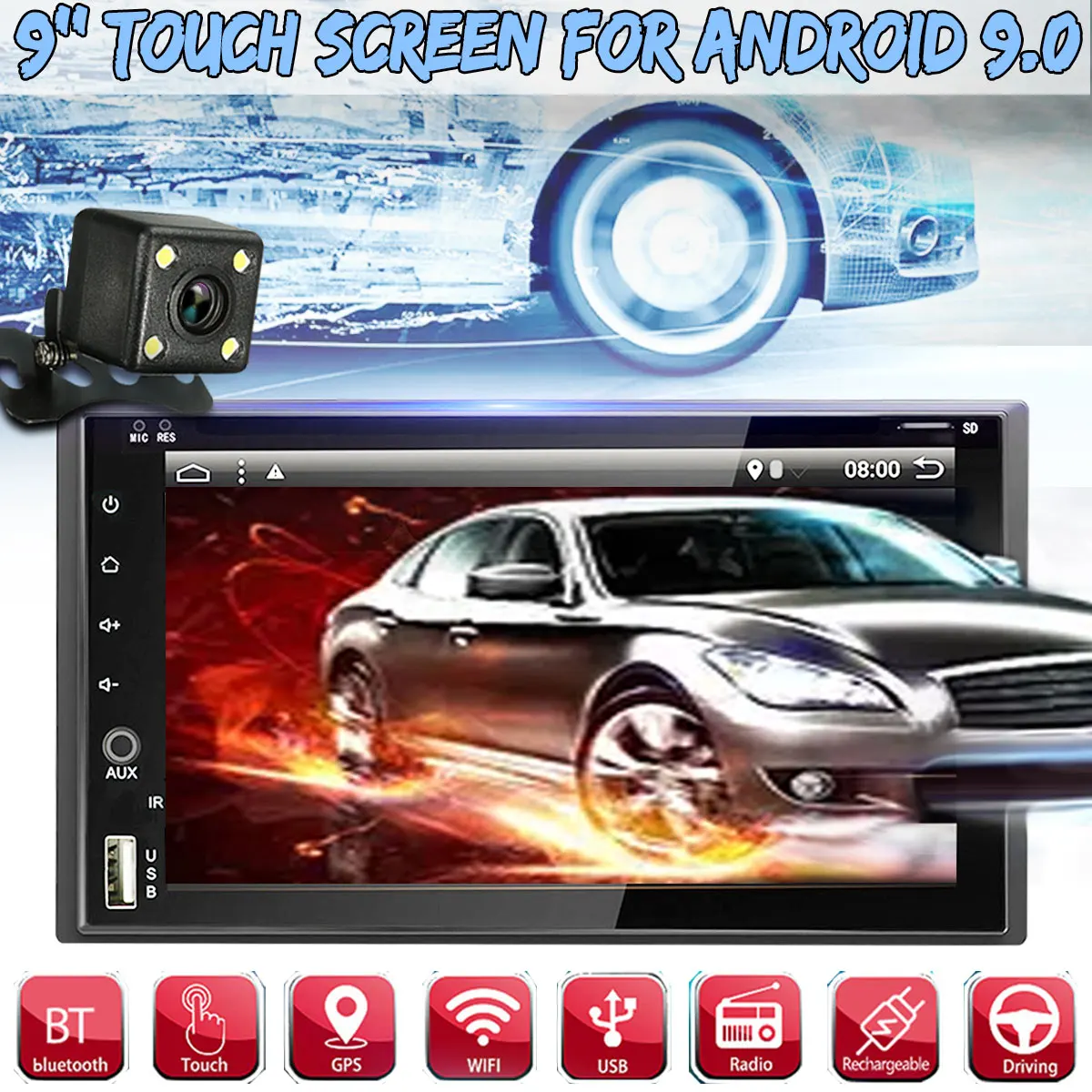 

9'' Android 9.0 PX6 8 core Car MP5 Player 2Din GPS bluetooth Touchable Mirror Link Radio Video +Backup Camera 4+32G