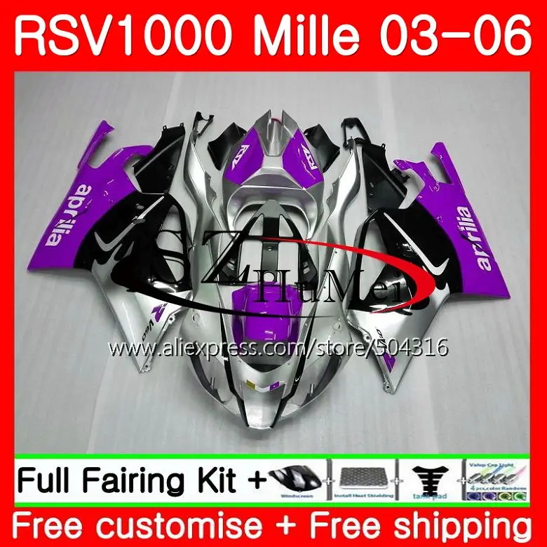 

Body For Aprilia RSV1000R Mille RSV1000 R RR 03 04 05 06 82SH16 RSV1000RR RSV1000R 2003 2004 2005 2006 Fairing Kit Purple silver