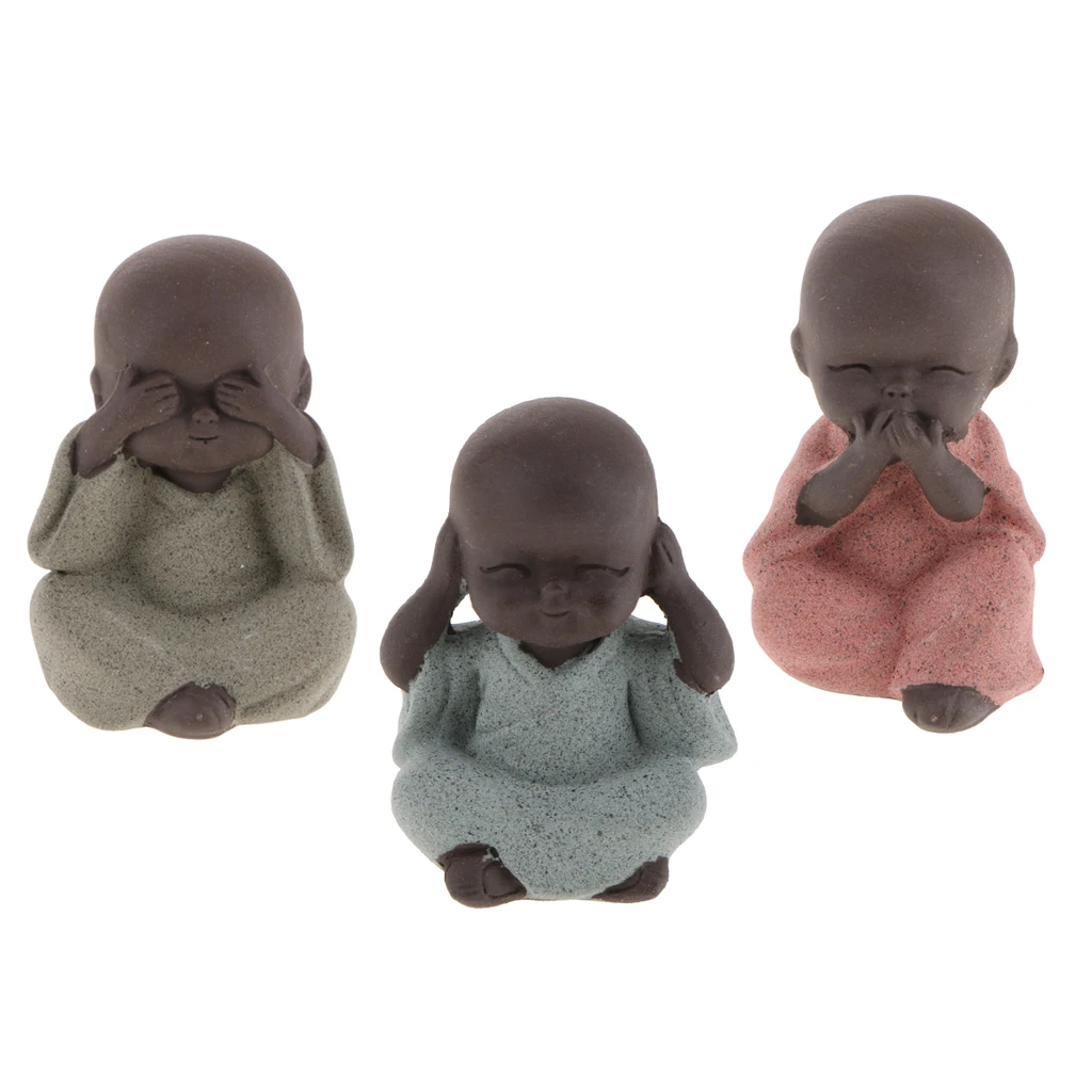 3pcs Traditional Ceramics Monk Ornament Tea Pet Kung Fu Tea Decorative Figurines