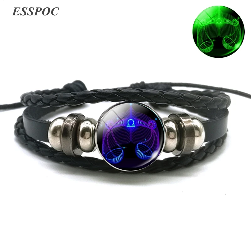 Светящийся браслет Овен Gemini Leo Libra Scorpio 12 созвездий кожаный Знаки зодиака