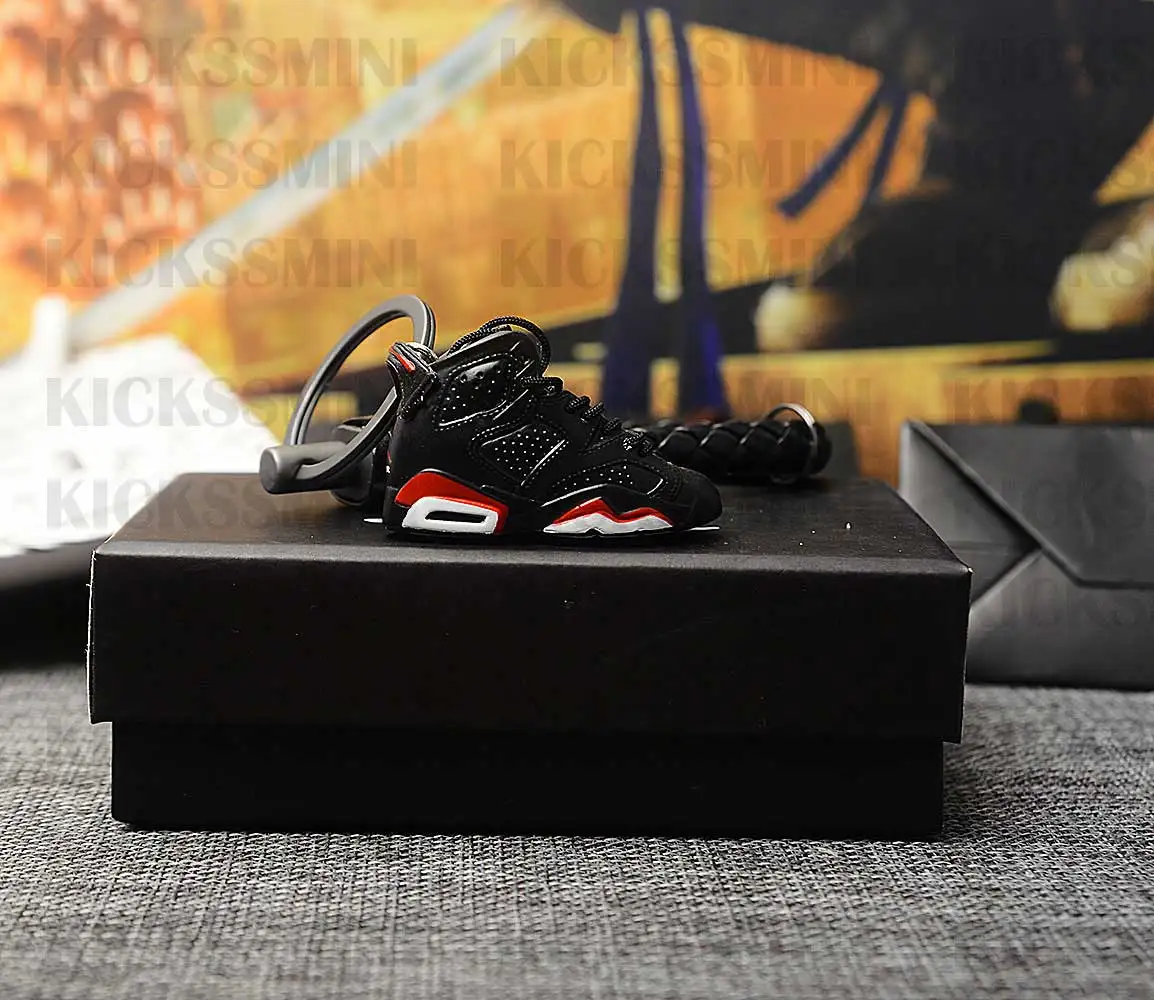 DIY Retro OG Air Jordan 6 "Black Infrared" 3D Mini Jordan Sneaker Keychain Bag Box Pendant Couple doll accessory