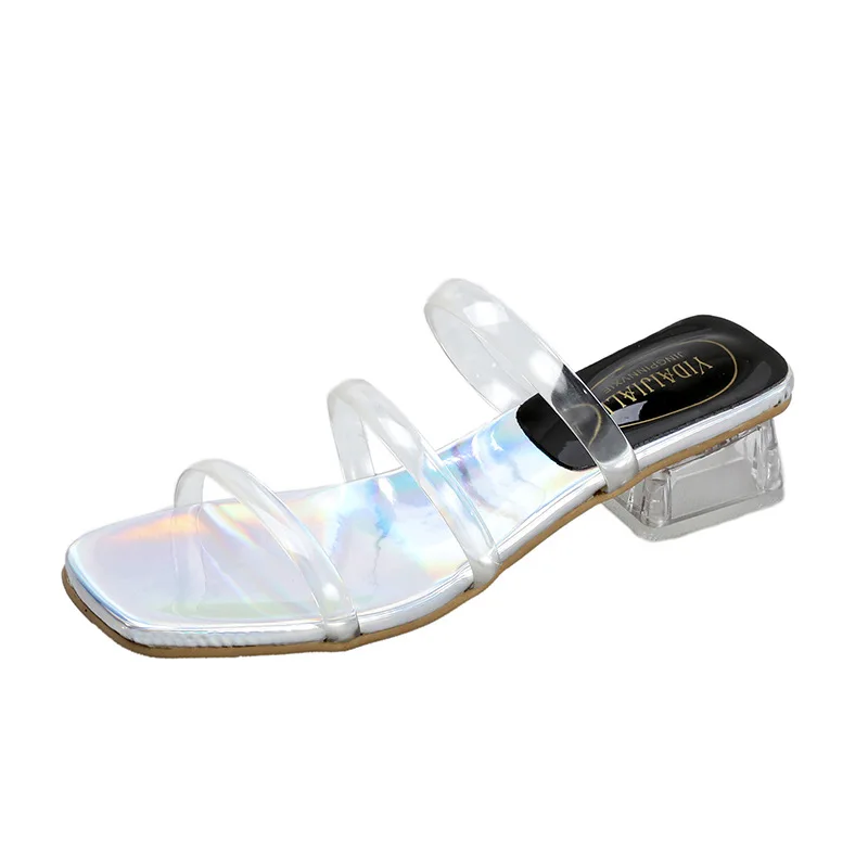XDA/ г. Новые простые женские сандалии из ПВХ, прозрачный тапочек прозрачные тапочки на каблуке модные красные, синие прозрачные сексуальные комнатные туфли на платформе B80 - Цвет: Серебристый