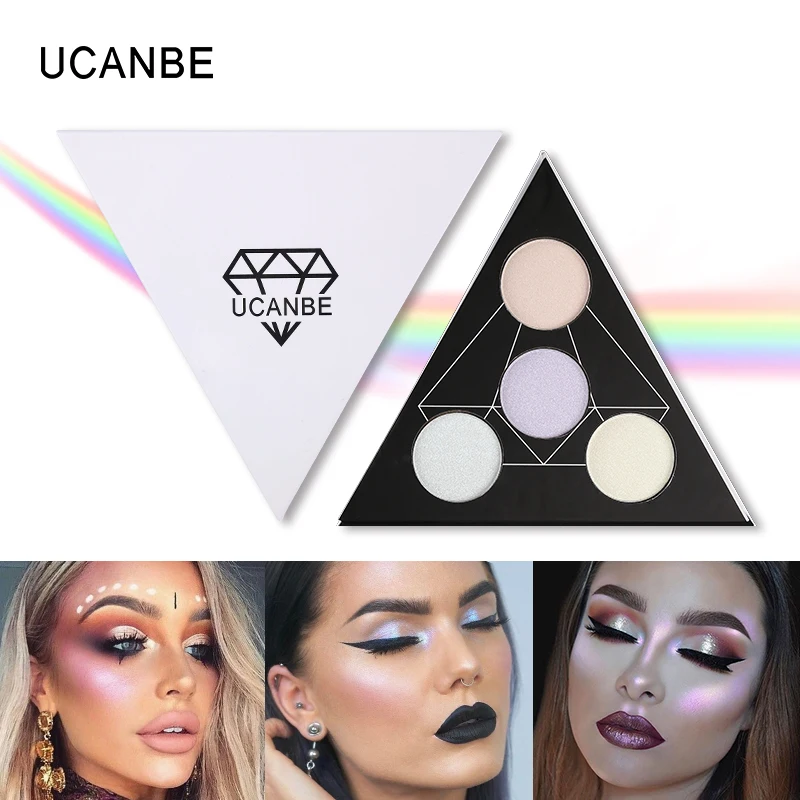 UCANBE Brand Triangle font b Highlighter b font Powder Makeup Palette Prism Glow Kit Shimmer Face