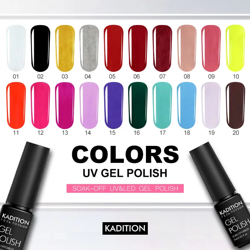 

KADITION 7ML Gel Polish DIY Lucky 29 Colors UV Nails Gel Lacquer Soak Off Semi Permanent Pure Color Long Lasting Design Nail Art