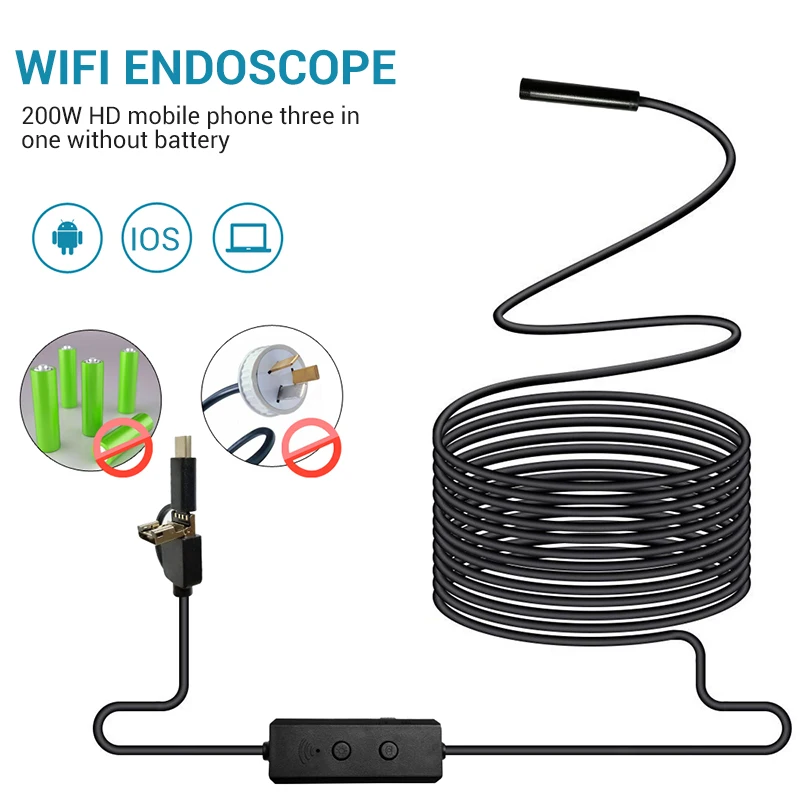 

1m/2m/3m/5m WIFI 8mm Endoscope Camera Waterproof Soft Cable 2MP Pixels 12MP Image Resolution Adjustable for Smartphone