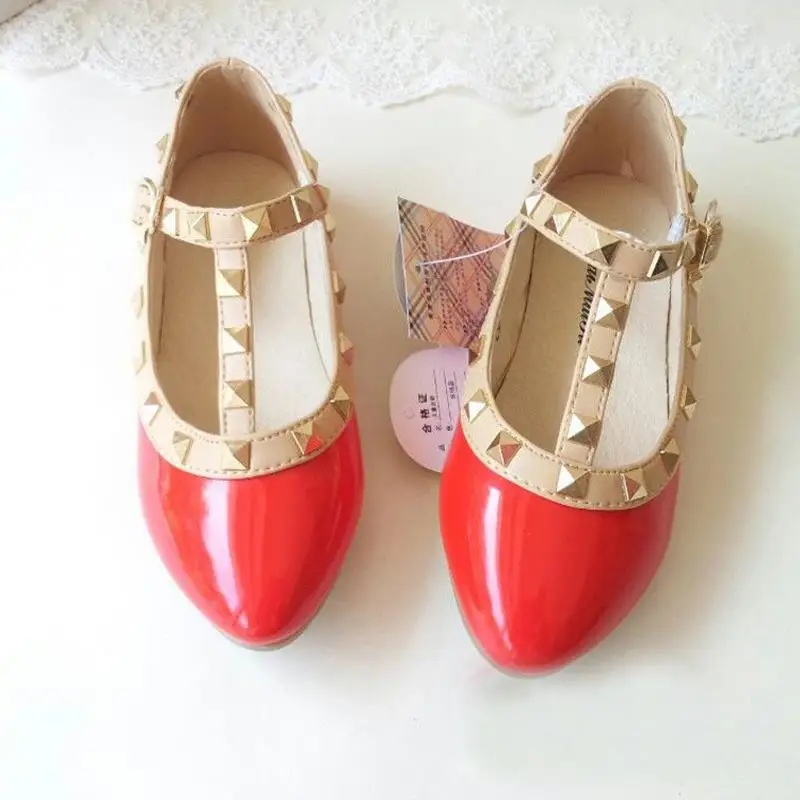 Spring Summer PU Leather Princess Shoes Female Child Sandals Cutout Child Single Shoes Breathable Rivet leather shoes girls shoes girls sandals