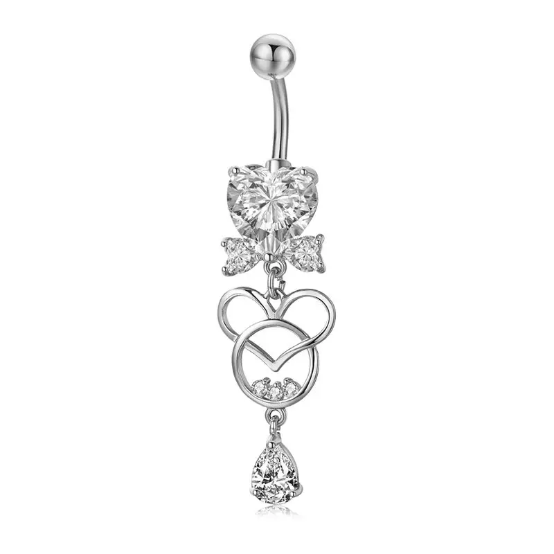 Hot Statement Hollow Double Heart Gold Surgical Steel Piercing Body Jewelry Sexy Crystal Zircon Pendant Belly Button Rings - Окраска металла: P0320BB