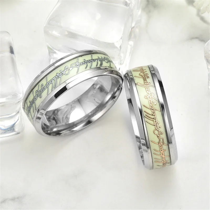 Modyle Green Glow in the Dark Ring for Men Wedding Luminous Ring Male Stainless Steel Wedding Band Ring