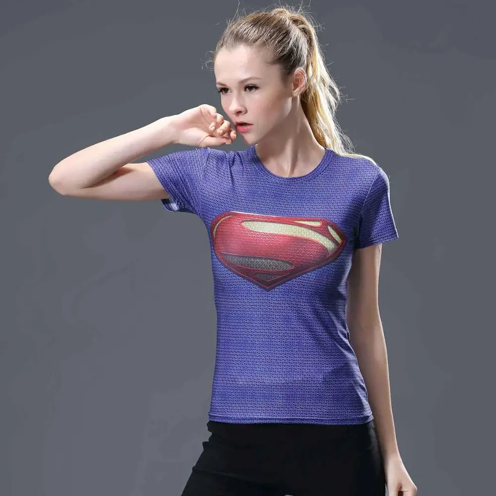 Супермен против Бэтмена компрессионная футболка с 3D принтом Женская Новинка короткий рукав модные топы Женский Косплей Костюм для леди - Цвет: A09