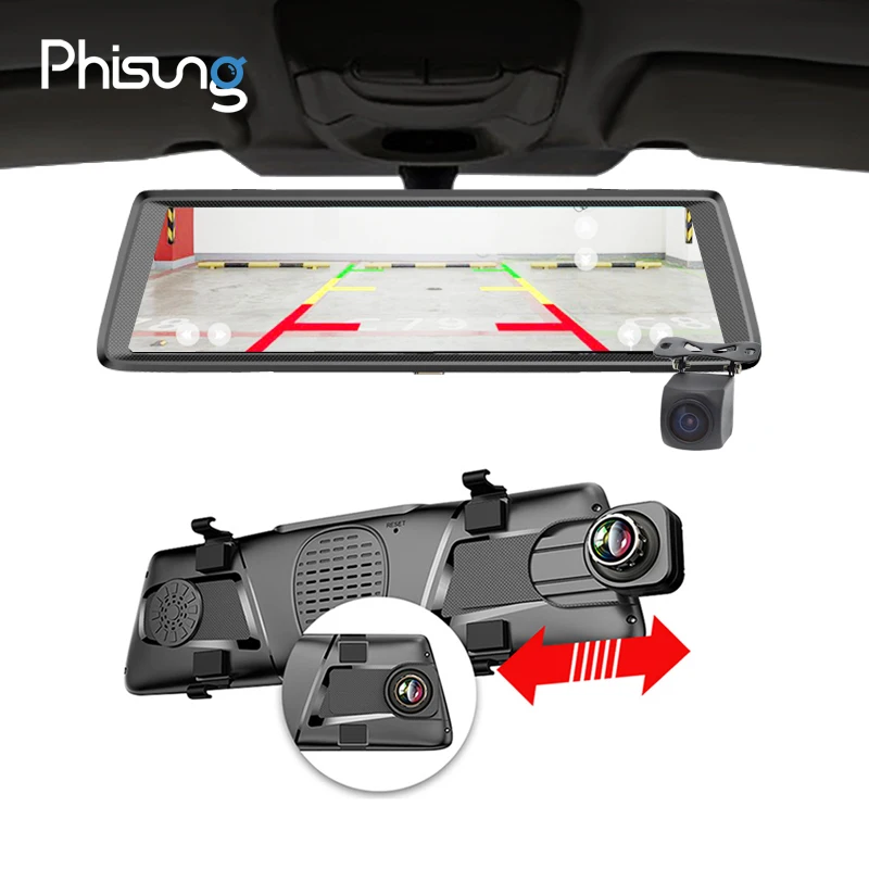 Phisung E05 10" IPS 4G car dvrs Android mirror with rear