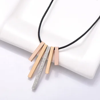 

European Crystal Pillar Metal Strip Pendant Sweater Chain Punk Night Shop Fashion Necklace Women