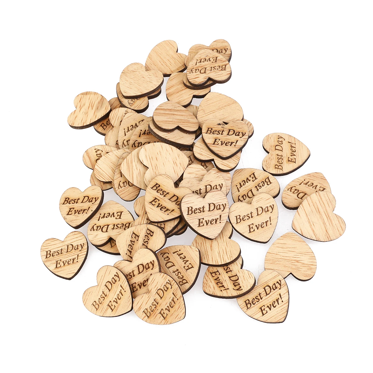 

50pcs Wooden Heart Best Day Ever Design Laser Cut Rustic Wood Natural Cardmaking Scrapbooking Craft Wedding Supplies