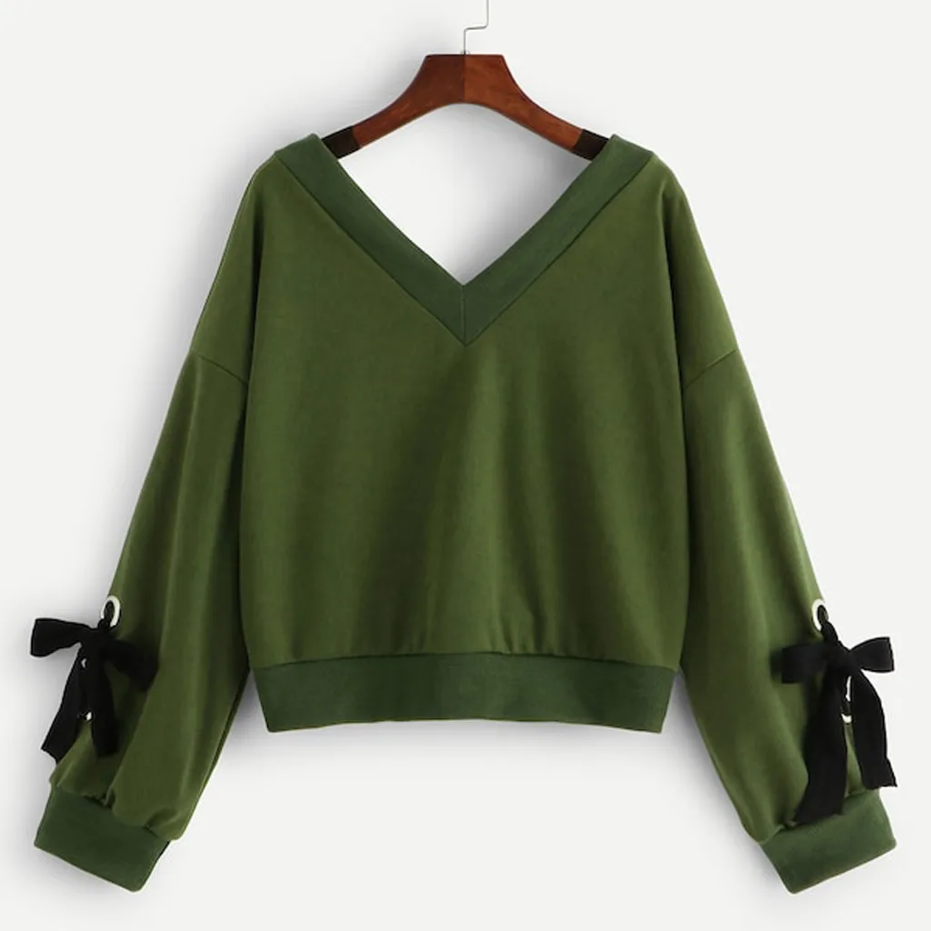 

Womail Solid Color Fresh Style High Quality T-Shirt Female V-Neck Bow Design Polyester Material T-Shrt Women 19FEB15