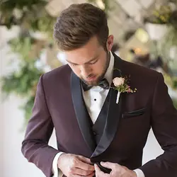 Новый элегантный 2017 цвет красного вина Терно Masculino Slim Fit пользовательские мужской Для мужчин костюм homme Нарядные Костюмы для свадьбы для Для