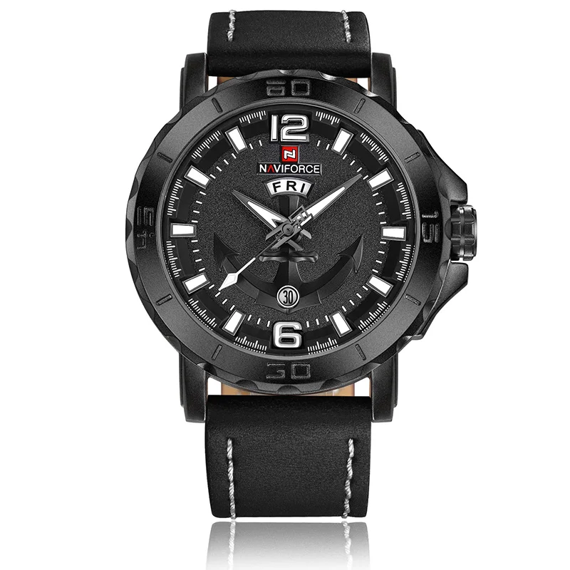 Мужские спортивные часы naviforce кожаный ремешок спортивные часы мужские кварцевые часы спортивные военные наручные часы Relogio masculino - Цвет: BWB