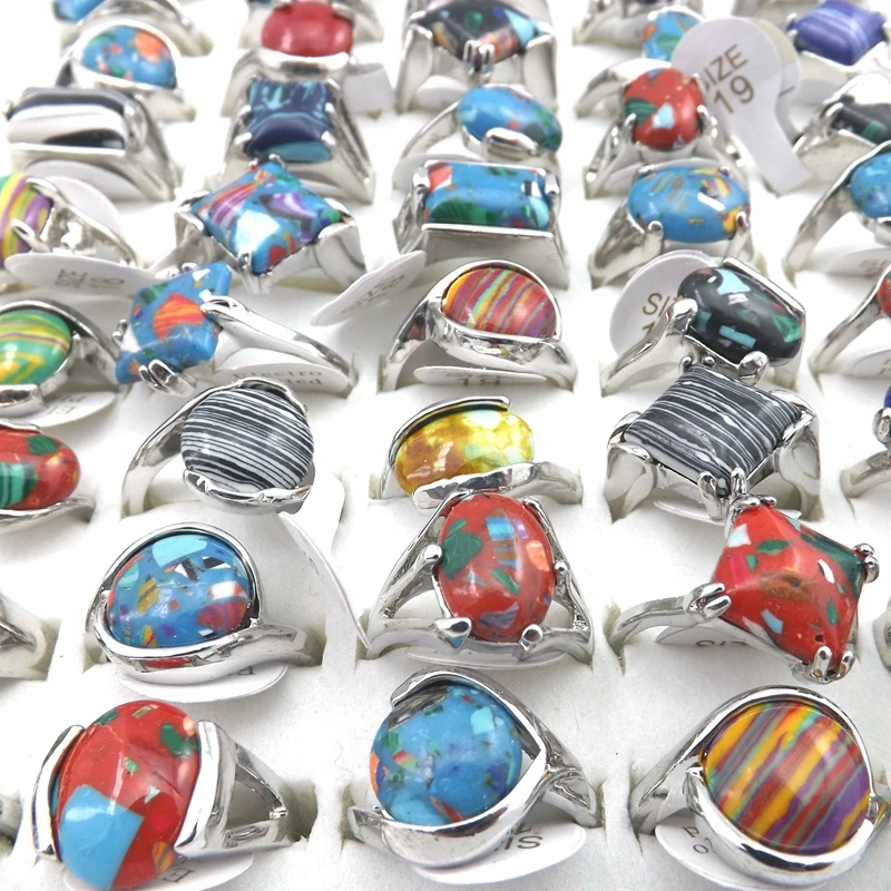 50pcs Rainbow Stone Rings Mixed Size Mixed Design New Arrive For Retail