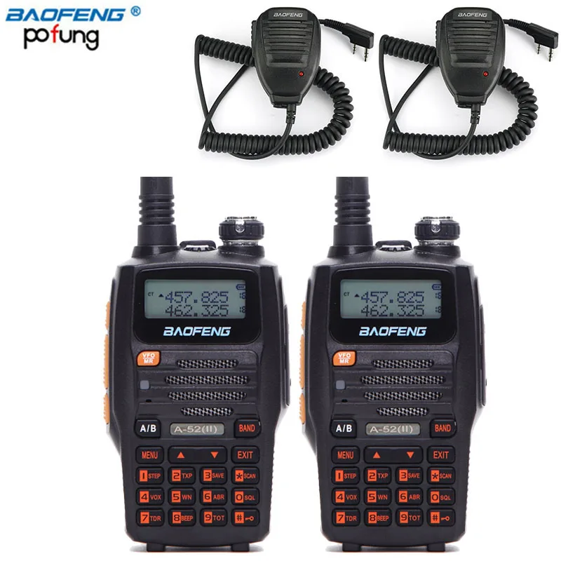 

2 PCS Baofeng A-52(II) 8w (Upgrade Version) Walkie Talkie 65-108/136-174/400-520MHz Dual-Band Two-Way Radio+Two Speaker Mic