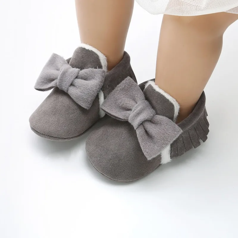 

Lovely Cartoon Bow Warm Winter Boots With Fur Baby Butterfly-knot Boccasins Shoes New