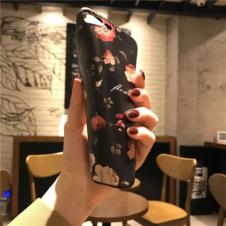 Чехол для iphone 7 8 чехол 6 s X XS XR Plus 7plus xs max 5 5s se черный с розовыми цветами|Бамперы| |