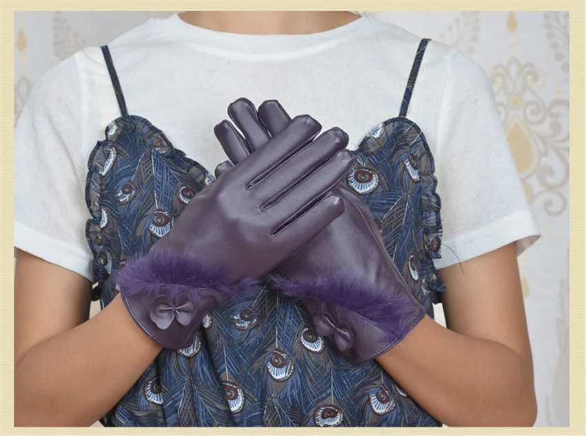 Женские зимние перчатки 2017 красивые из искусственной кожи перчатки для женщин теплые зимние перчатки сенсорный экран Luvas дамские перчатки