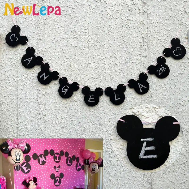 

Minnie Mickey Mouse Happy Birthday Bunting DIY Banner Flags Birthday Party Baby Shower Photography Party Favors Decoration