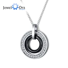 Moda Negro De Cerámica de Acero Inoxidable Colgante Redondo Clásico Doble Círculo Mujeres Pendant & Necklace Nuevo 2016 (JewelOra NE101302)