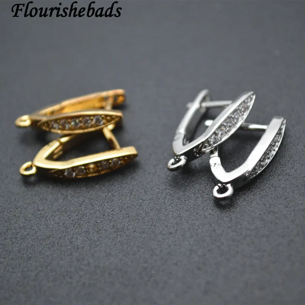 

High Quality Metal Triangle Shape Earring Hooks Jewelry Findings Zircon Beads Setting 30pc Per Lot fit Half hole Stones