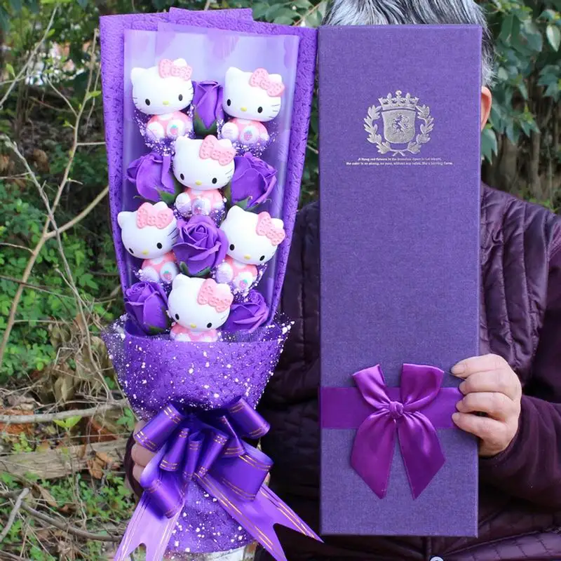 SAILEROAD Hola Kitty Stitch felpa 8 piezas de + 3 piezas jabón falsa flor Peluche de San Valentín boda regalo de decoración de la fiesta SAILEROAD Hola Kitty Stitch felpa 8 piezas de + 3 piezas jabón falsa flor Peluche de San Valentín boda regalo de decoración de la fiesta