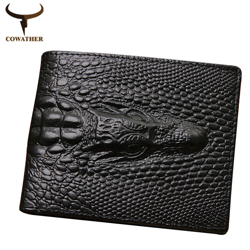 COWATHER Vintage alligator top cow genuine leather wallets for men 2016 two style Crocodile pattern high quality free shipping