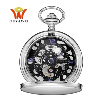 

Original OYW Brand Mechanical Hand Wind Pocket Watch Men Retro Vintage Pendant Skeleton Design Full Steel Chain Pocket Fob Watch