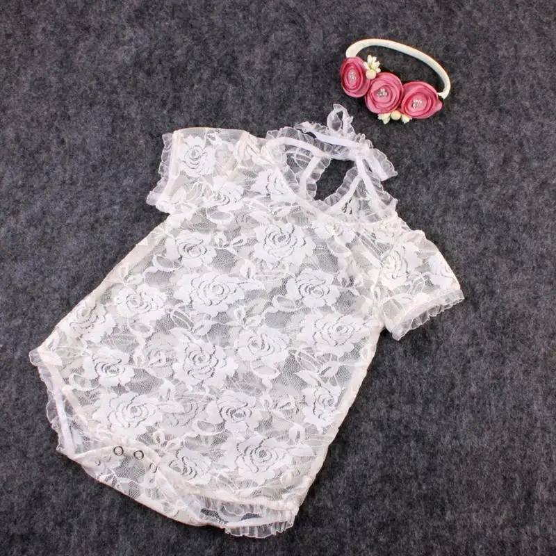 Реквизит для новорожденных; Белый Кружевной Костюм; головной убор с цветочным рисунком+ хлопковый комбинезон; комплект одежды для малышей; наряд для фотосессии