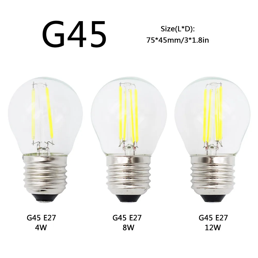 Новая лампа E27 E14 Светодиодный светильник накаливания 4 Вт 8 Вт 12 Вт 16 Вт Диммируемый стеклянный светильник Эдисона 220 В лампа заменяет галогенный светильник, энергосберегающие люстры
