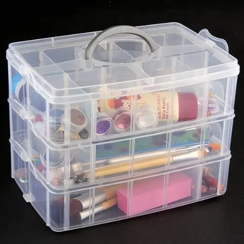 TEXU 3 Layers transparent Plastic Case jewelry Organizer storage box