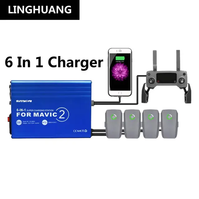 $47.5  DJI Mavic 2 Drone PRO & ZOOM Drone Charger Multi-charge Battery Housekeeper 6-IN-1 Remote Home Char