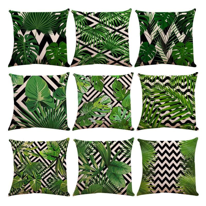 

45*45CM Tropical Plants Decorative Pillowcases Cotton Linen Pillow Case Leaves Pillow Cover cojines decorativos para sofa