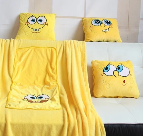 

Plush blanket 1pc 160cm funny expression Spongebob soft air conditioning car office cushion stuffed toy creative gift for baby