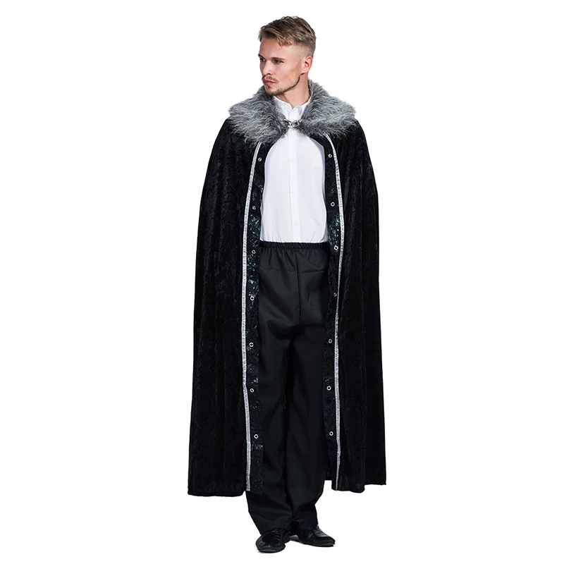 Cosplay&ware Men Fur Cloak Game Thrones Cosplay Manteau Medieval Black Long Oversize Cape Adult Halloween Costume -Outlet Maid Outfit Store