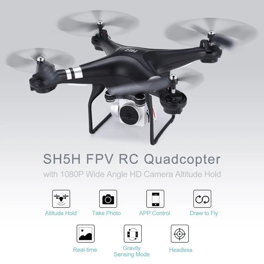 

SH5H 2.4G FPV RC Drone 720/1080p Wide Angle HD Wifi Camera Headless Mode Gravity Sense Return Key RC Quadcopter Dron RTF 2Batter