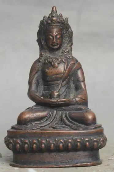 

S5494 5" Tibet Buddhism Purple Bronze Shakyamuni Amitabha Buddha Tathagata Statue G