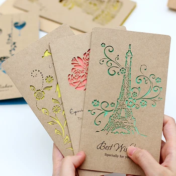 

Hollow Kraft Paper Card Exquisite Invitation Card For Birthday Wedding Greeting Card Thank you Card 10 Styles With Envelope