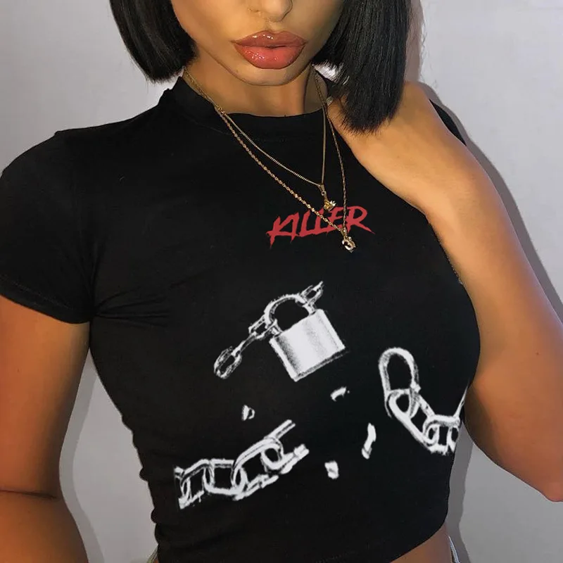 

Cotton Steampunk black female t-shirt casual summer crop top tee letter print funny t shirt 2019 short sleeve clothes
