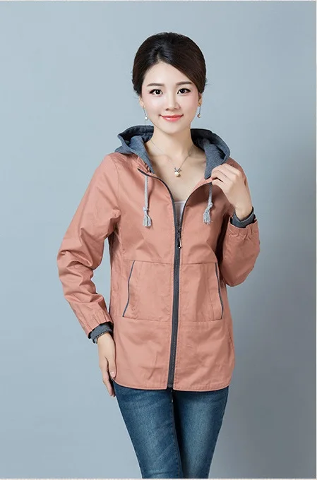 Женская куртка пальто Весна Осень хлопок ветровка женская с капюшоном на молнии Короткая куртка размера плюс 4XL одежда для матери YAGENZ340 - Цвет: Skin pink