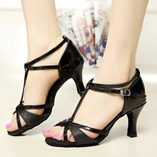 Новые женские черные кожаные и блестящие Бальные Танцевальные Туфли для сальсы танцевальные туфли для латиноамериканских танцев Mambo Tango все размеры