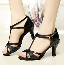 New Ladies Girls Black Leather and Glitter Salsa Ballroom Dance Shoes Latin Mambo Tango Dance Shoes ALL Size