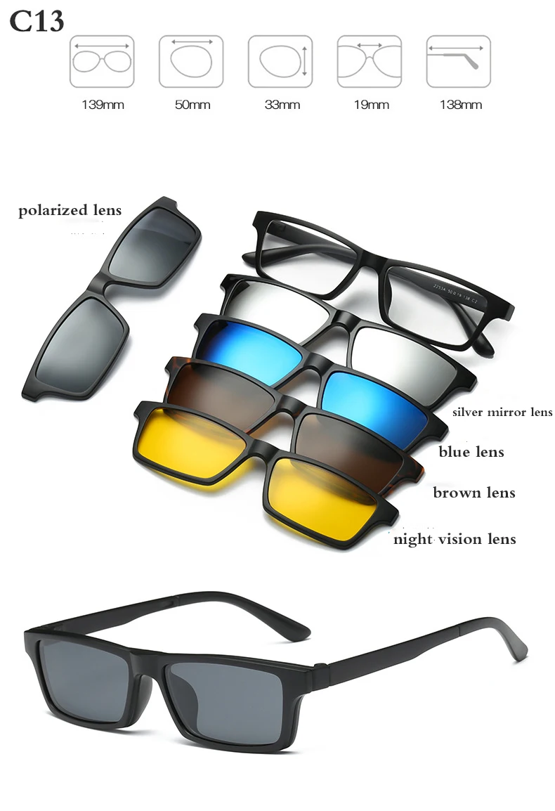 Bellcaca оправа для очков для мужчин и женщин с 5 клипсами на поляризованных солнцезащитных очках магнитные адсорбенты для мужских очков BC124