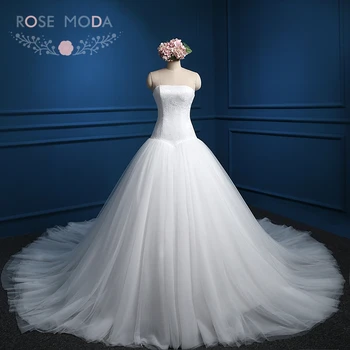 

Rose Moda Lace Ball Gown Lace Up Back Puffy Tulle Skirt Princess Wedding Dress with Cathedral Train Plus Size Wedding Dresses