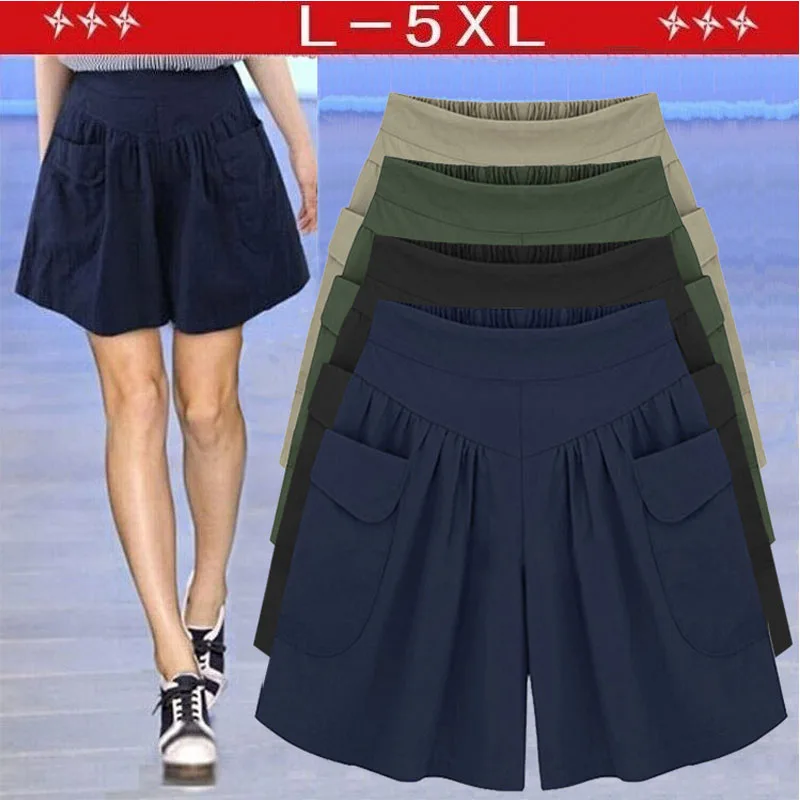 

Plus Size 5XL Summer 2019 European Style Women Shorts Loose Casual Wide-Leg Short Street Elastic Waist Flare Female Pantalones